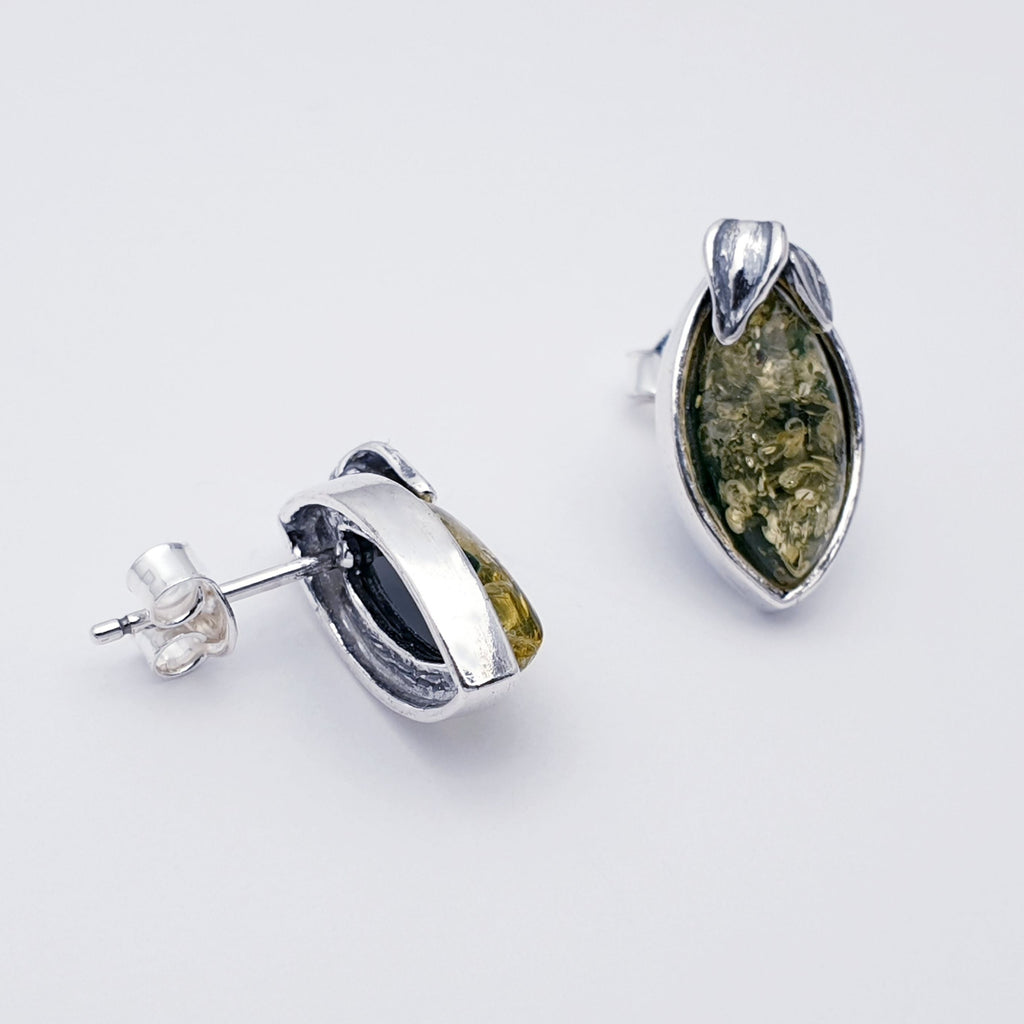 Toffee or Green Amber Sterling Silver Botanical Studs