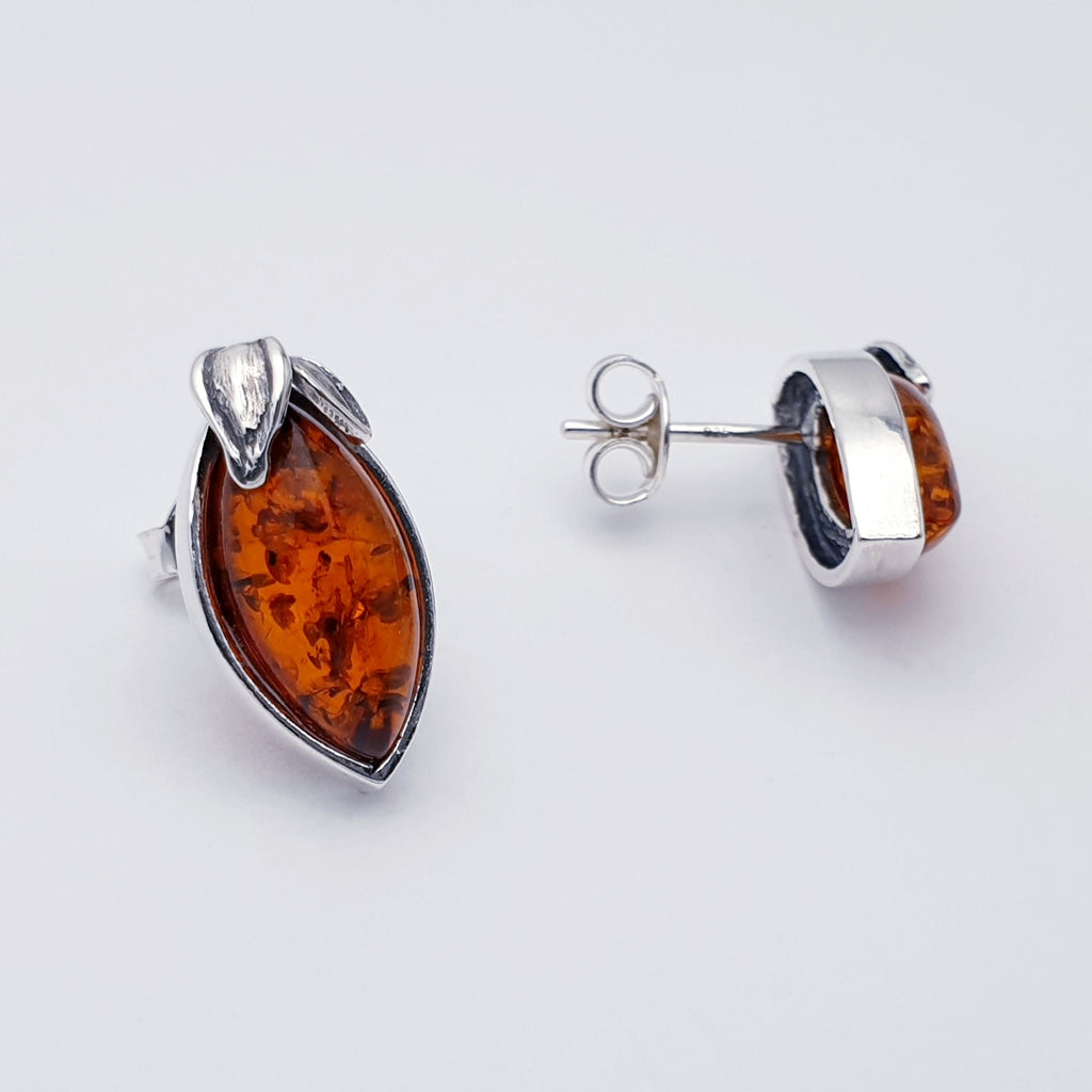 Toffee or Green Amber Sterling Silver Botanical Studs