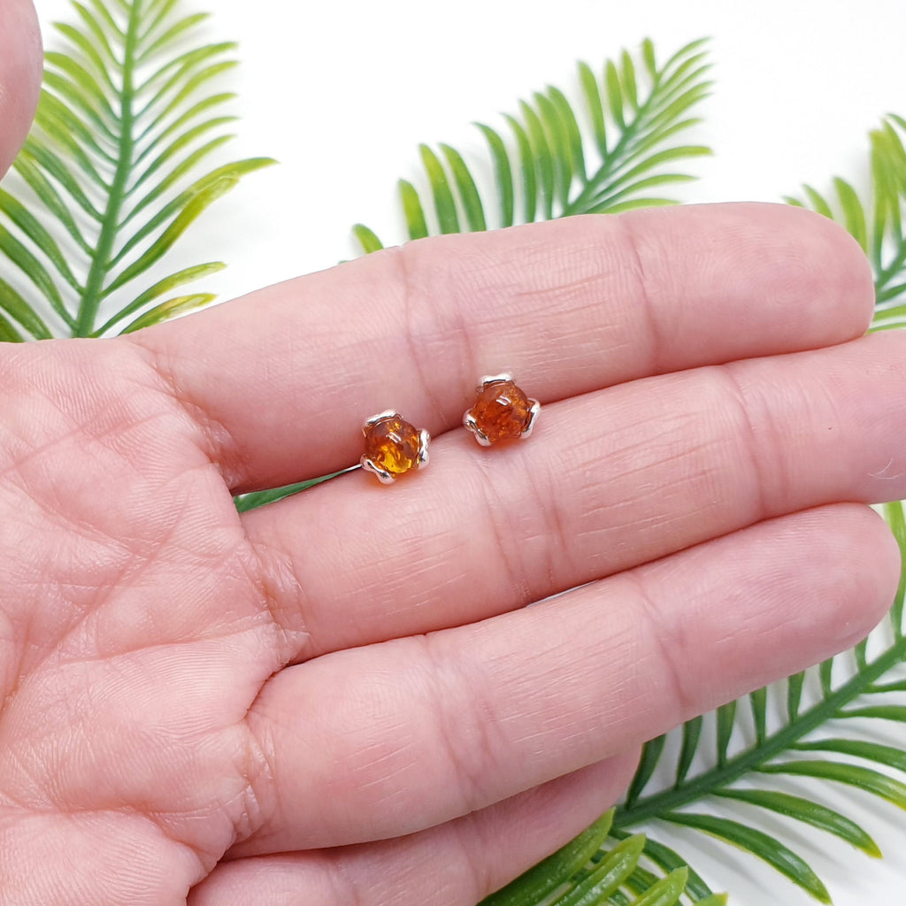 Toffee Amber Sterling Silver Flower Bud Studs