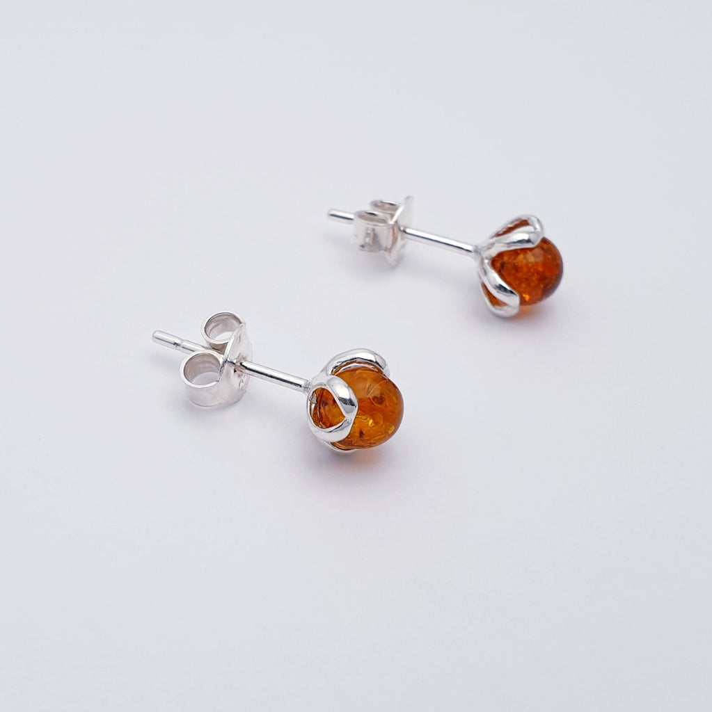 Toffee Amber Sterling Silver Flower Bud Studs