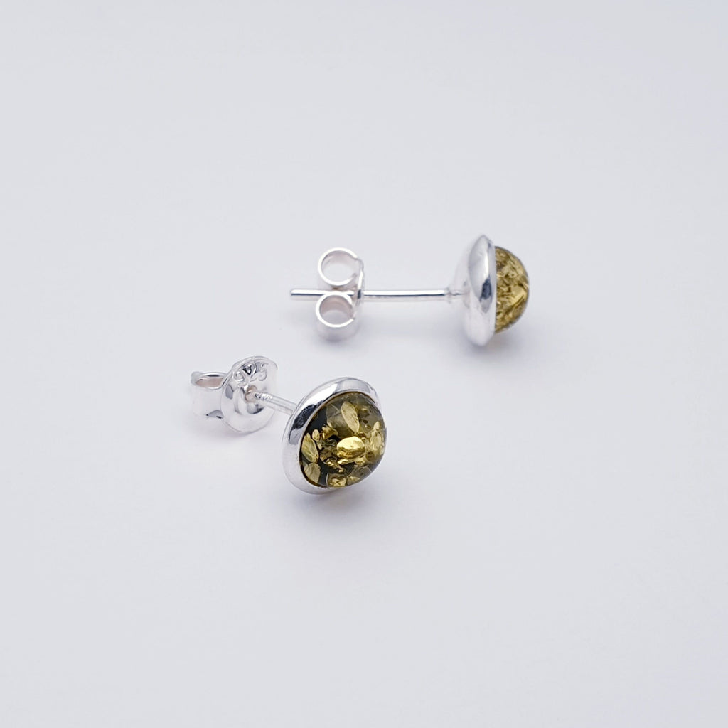 Toffee or Green Amber Sterling Silver Medium Round Studs