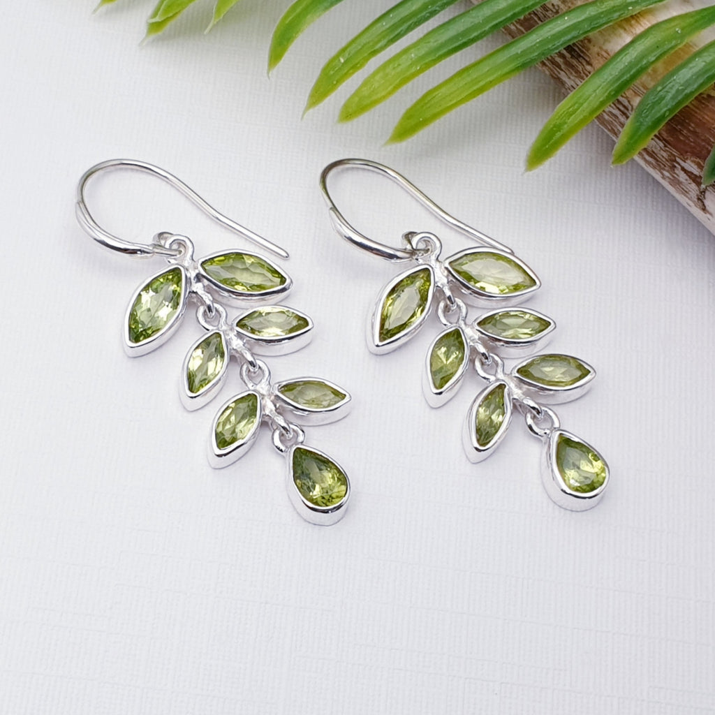 fern leaf peridot and sterling silver earrings