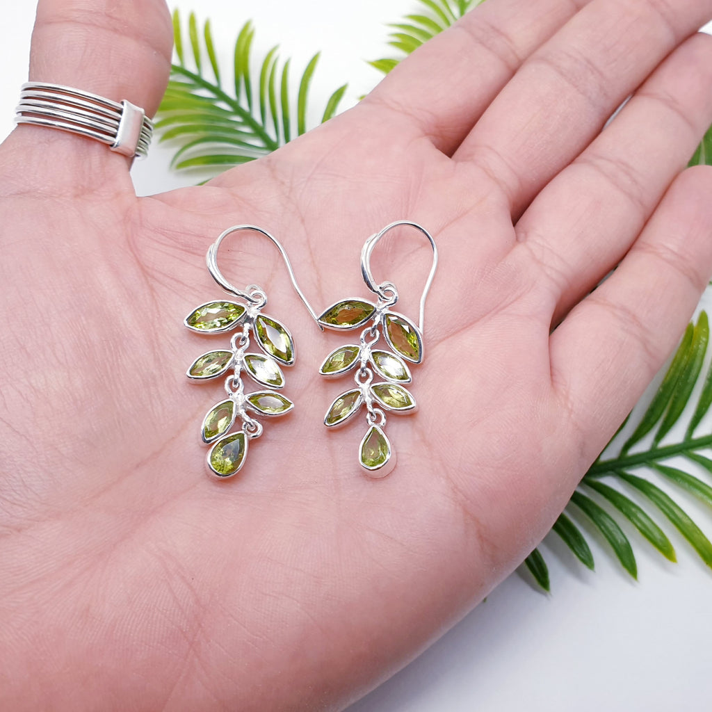 fern leaf peridot and sterling silver earrings