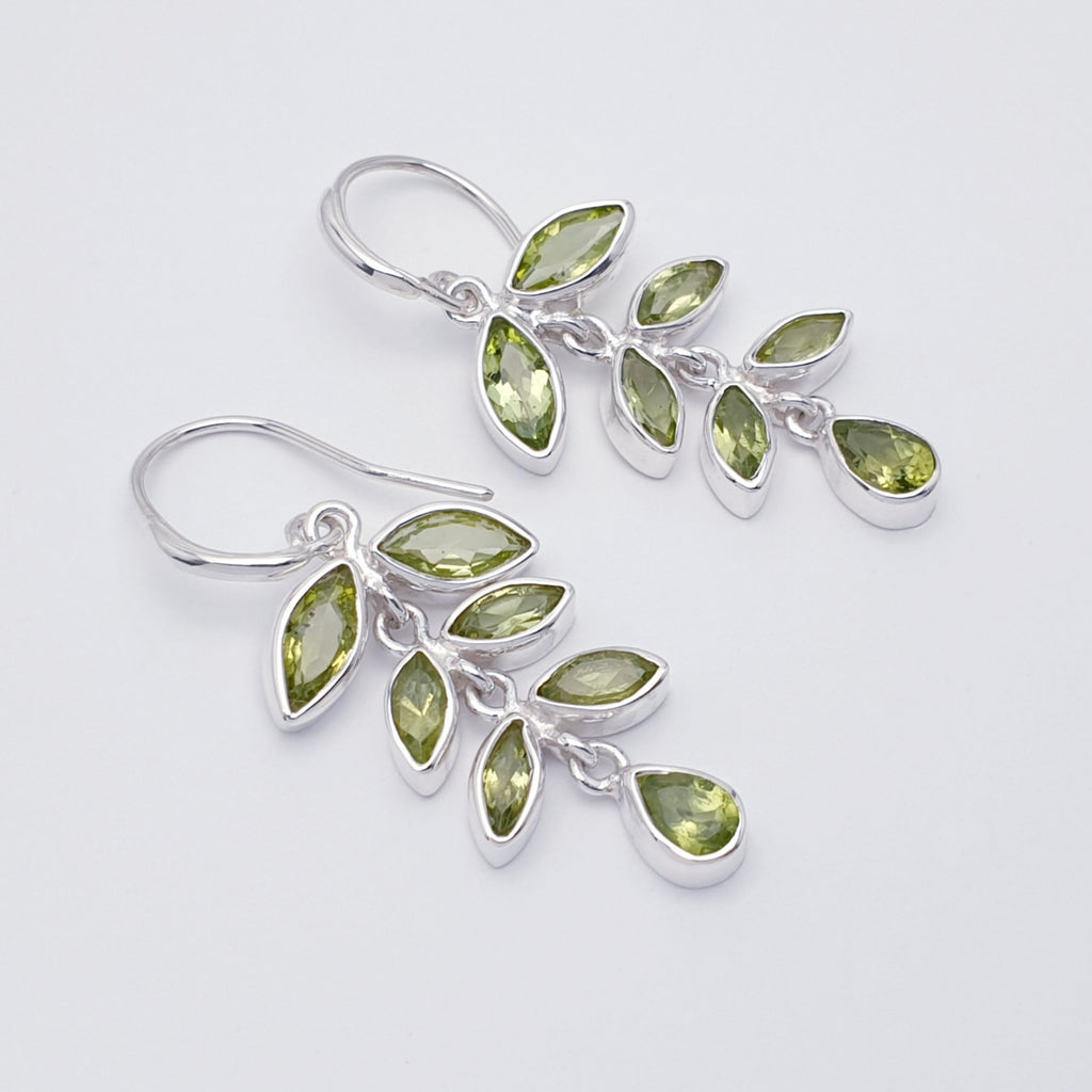 fern leaf peridot and sterling silver earrings