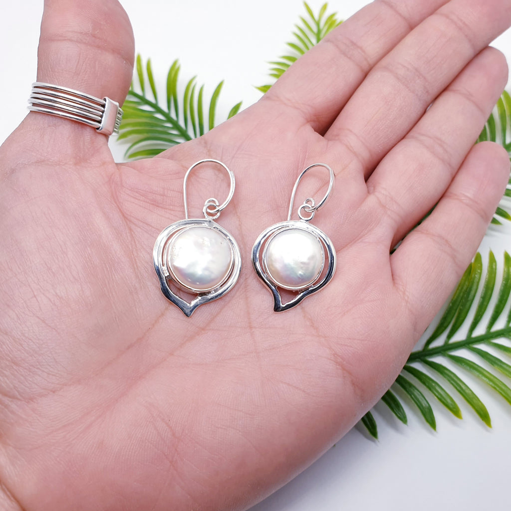 tear drop keshi pearl and sterling silver earrings.