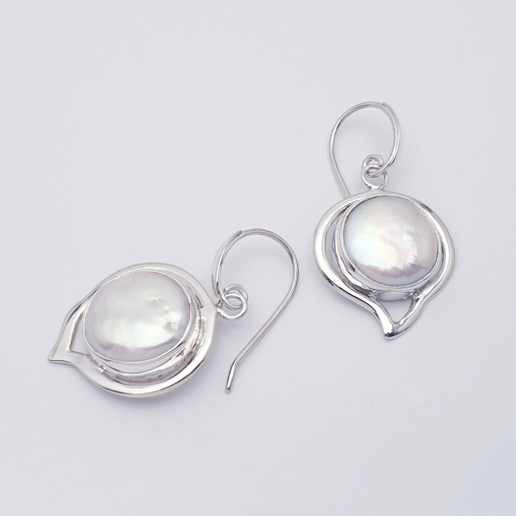 tear drop keshi pearl and sterling silver earrings.