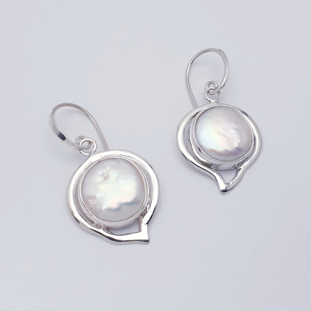 tear drop keshi pearl and sterling silver earrings.