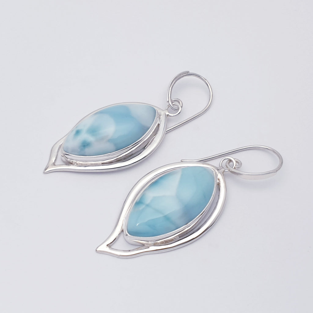 Larimar gemstone and sterling silver botanical earrings