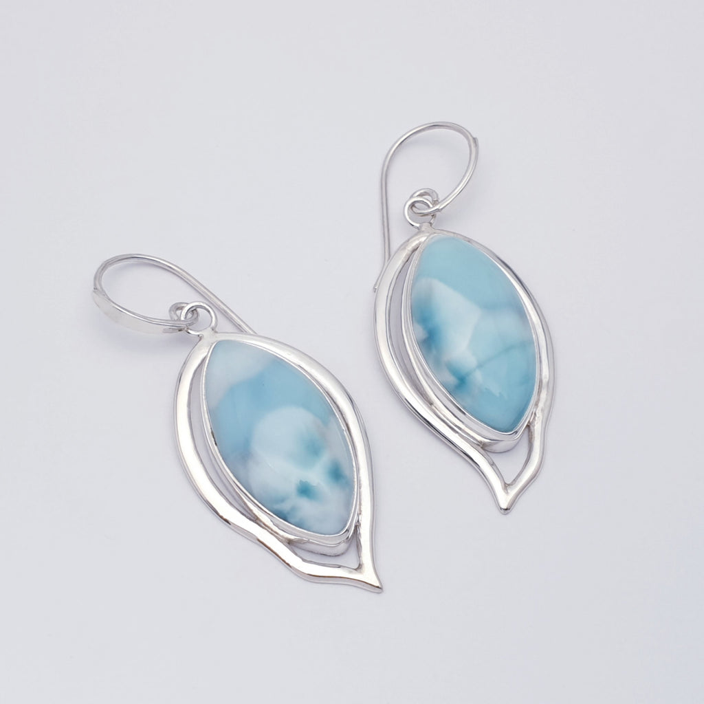 Larimar gemstone and sterling silver botanical earrings