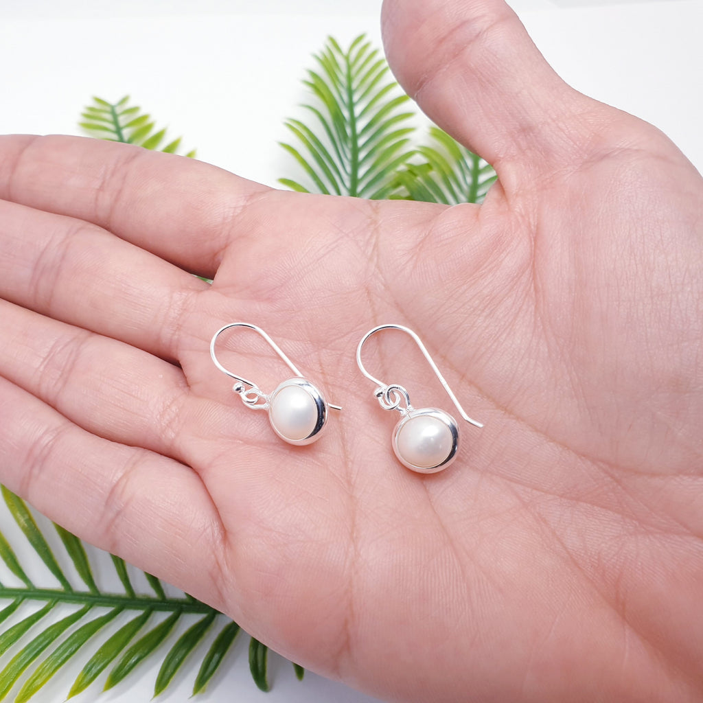 simple dainty pearl and sterling silver hook earrings