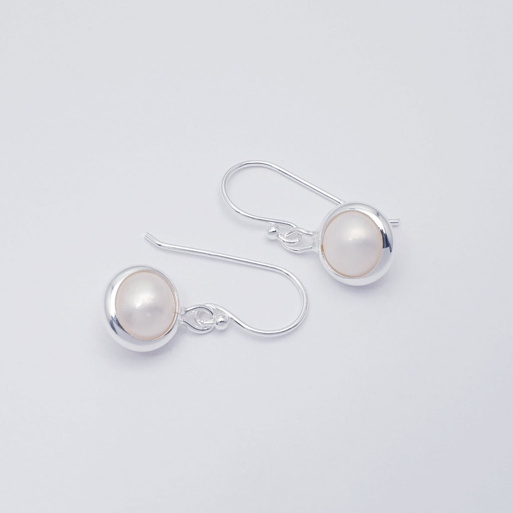 simple dainty pearl and sterling silver hook earrings