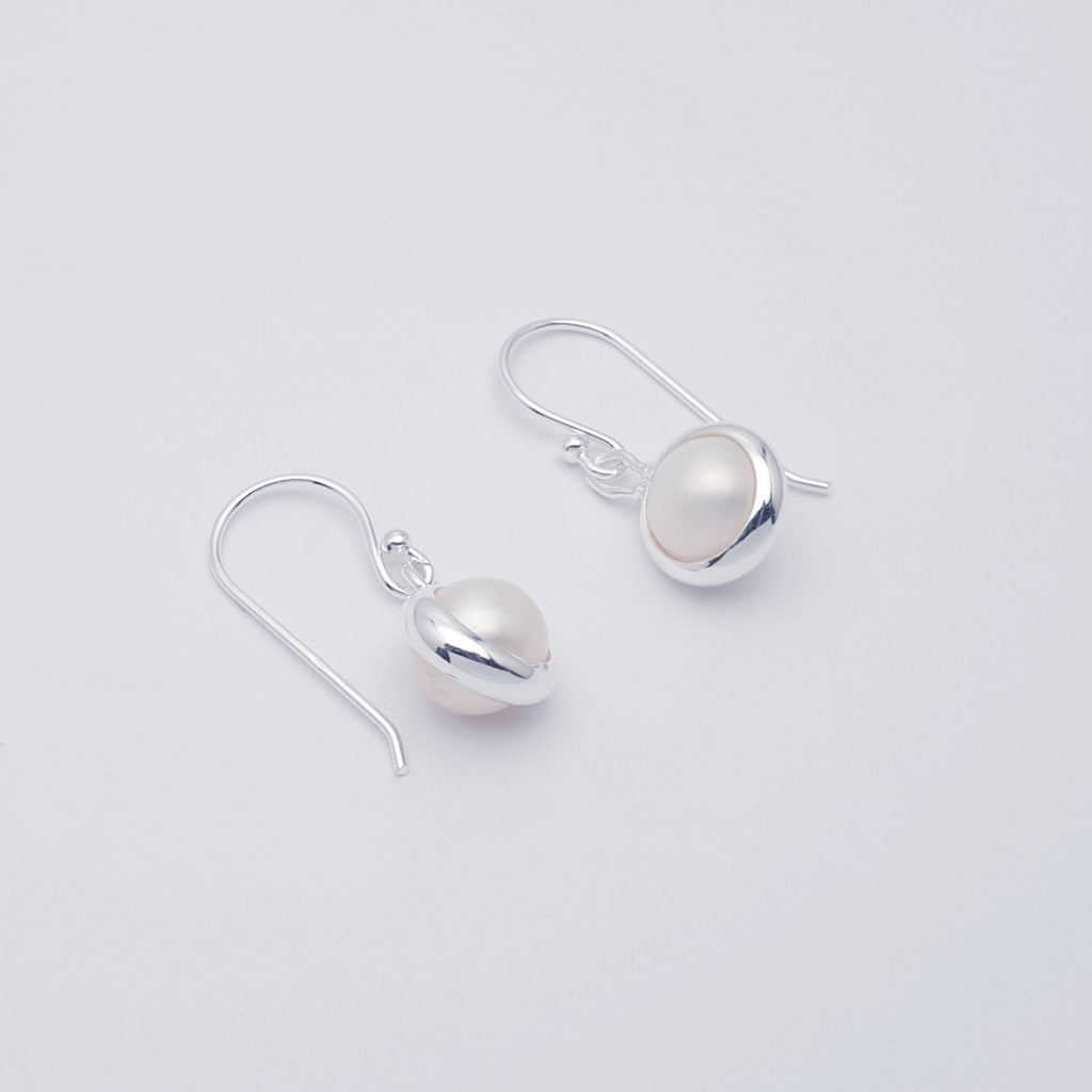 simple dainty pearl and sterling silver hook earrings