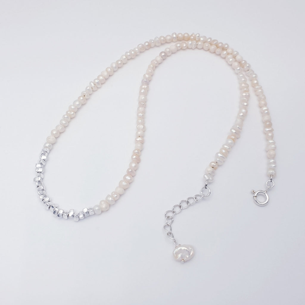 Pearl and sterling silver beaded, adjustable necklace.