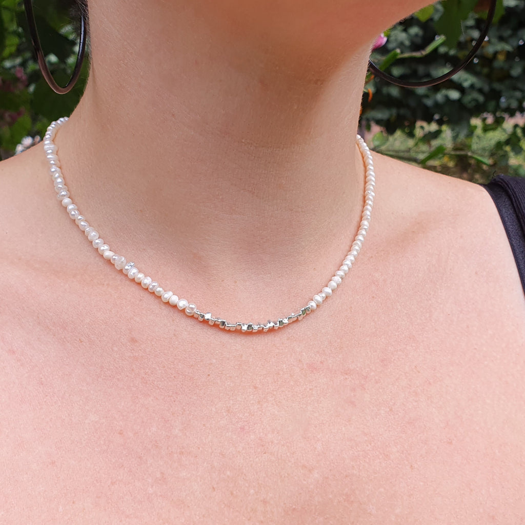 Pearl Sterling Silver Beaded Necklace