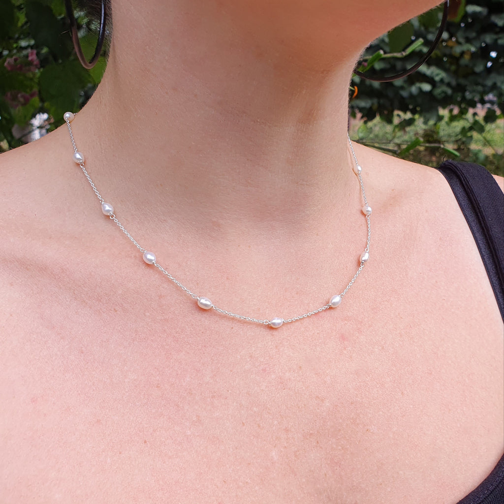 Pearl Sterling Silver Dainty Necklace