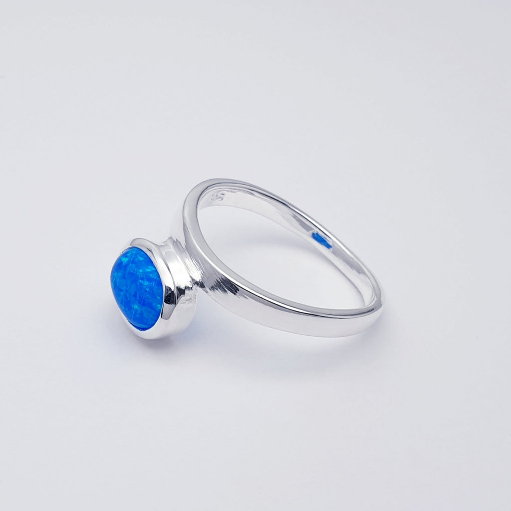 blue reconstituted opal cabochon sterling silver ring.