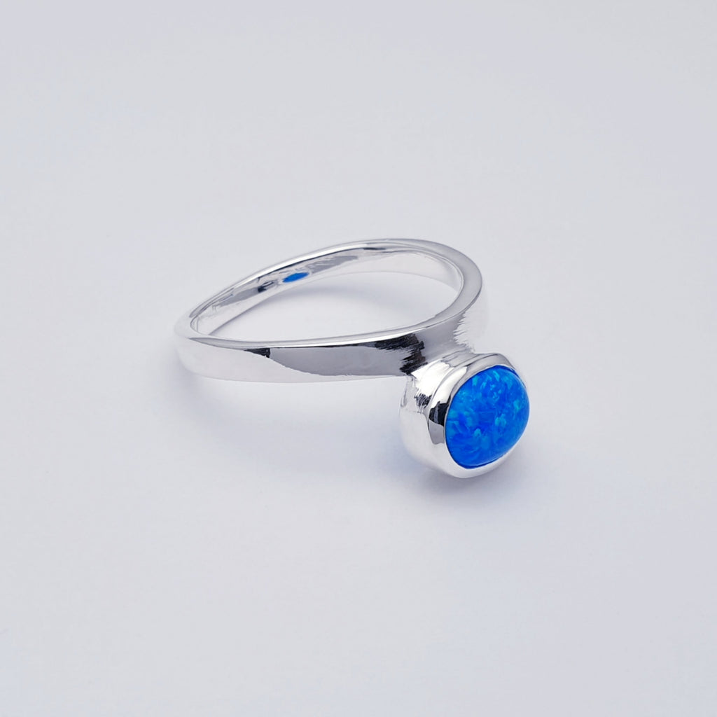 blue reconstituted opal cabochon sterling silver ring.