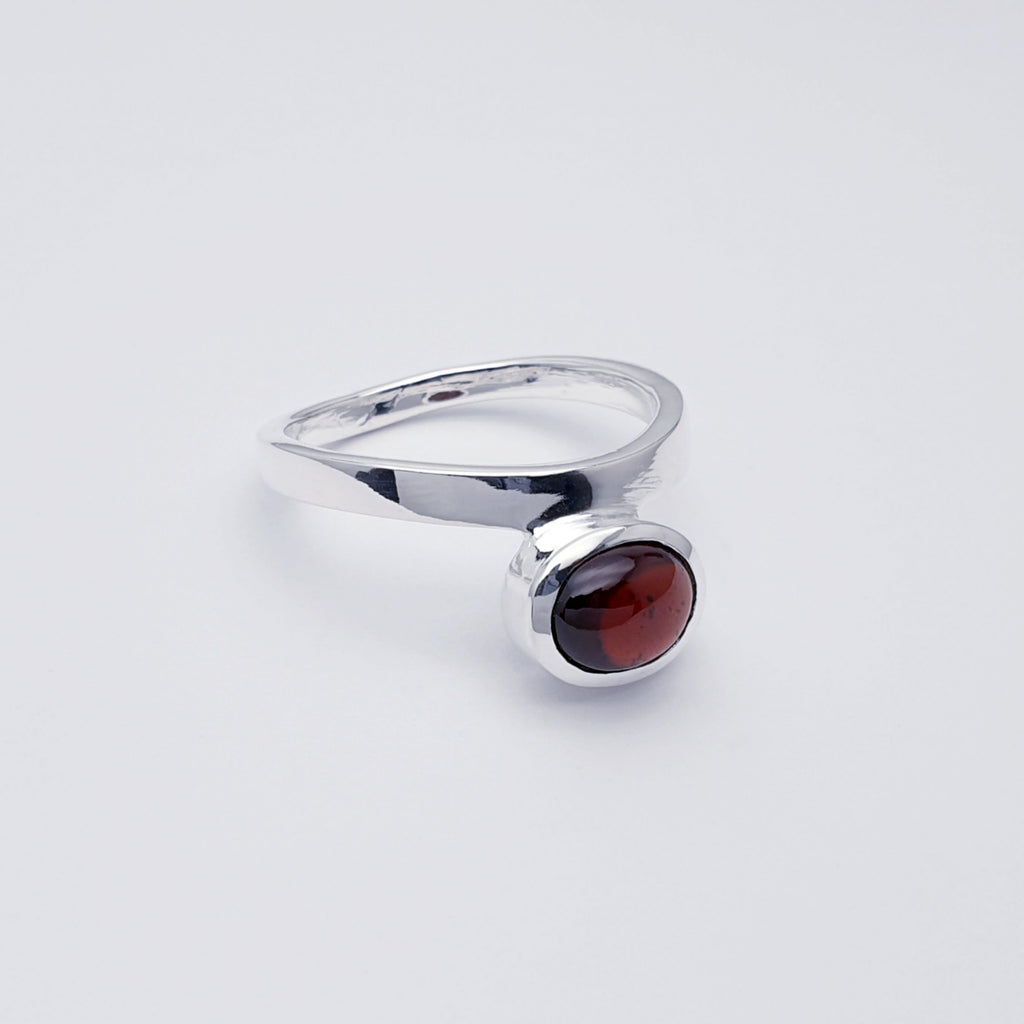 handmade red garnet gemstone and sterling silver ring