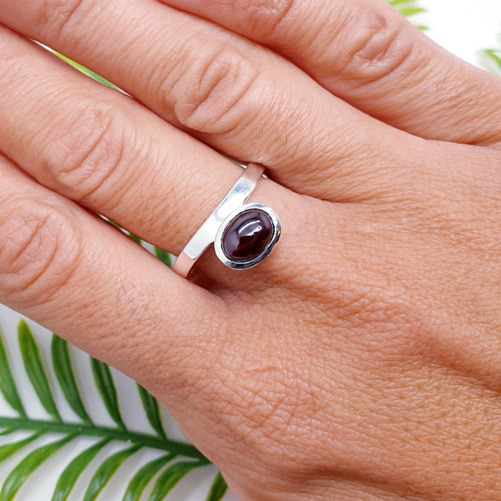 handmade red garnet gemstone and sterling silver ring