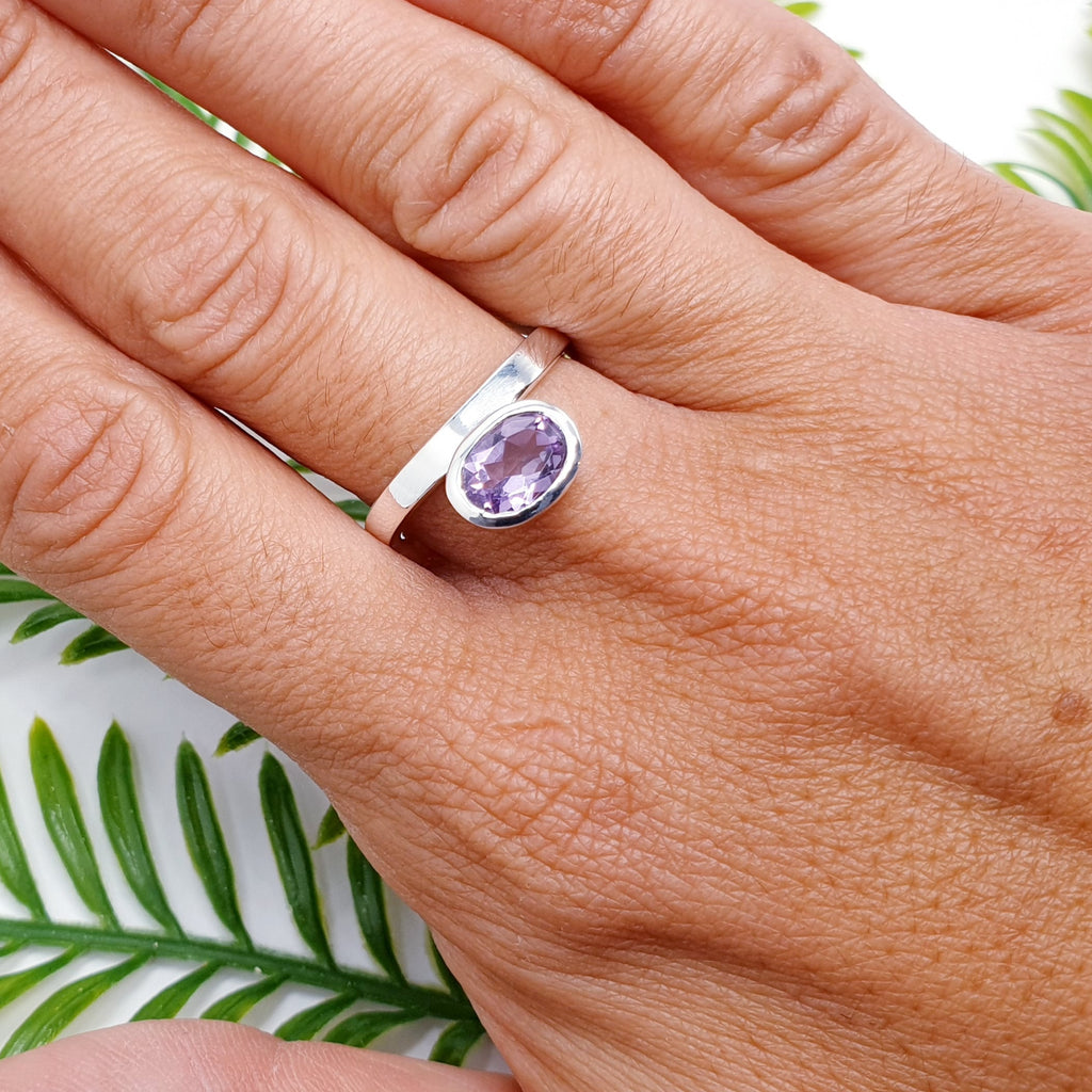 purple amethyst gemstone ring with sterling silver