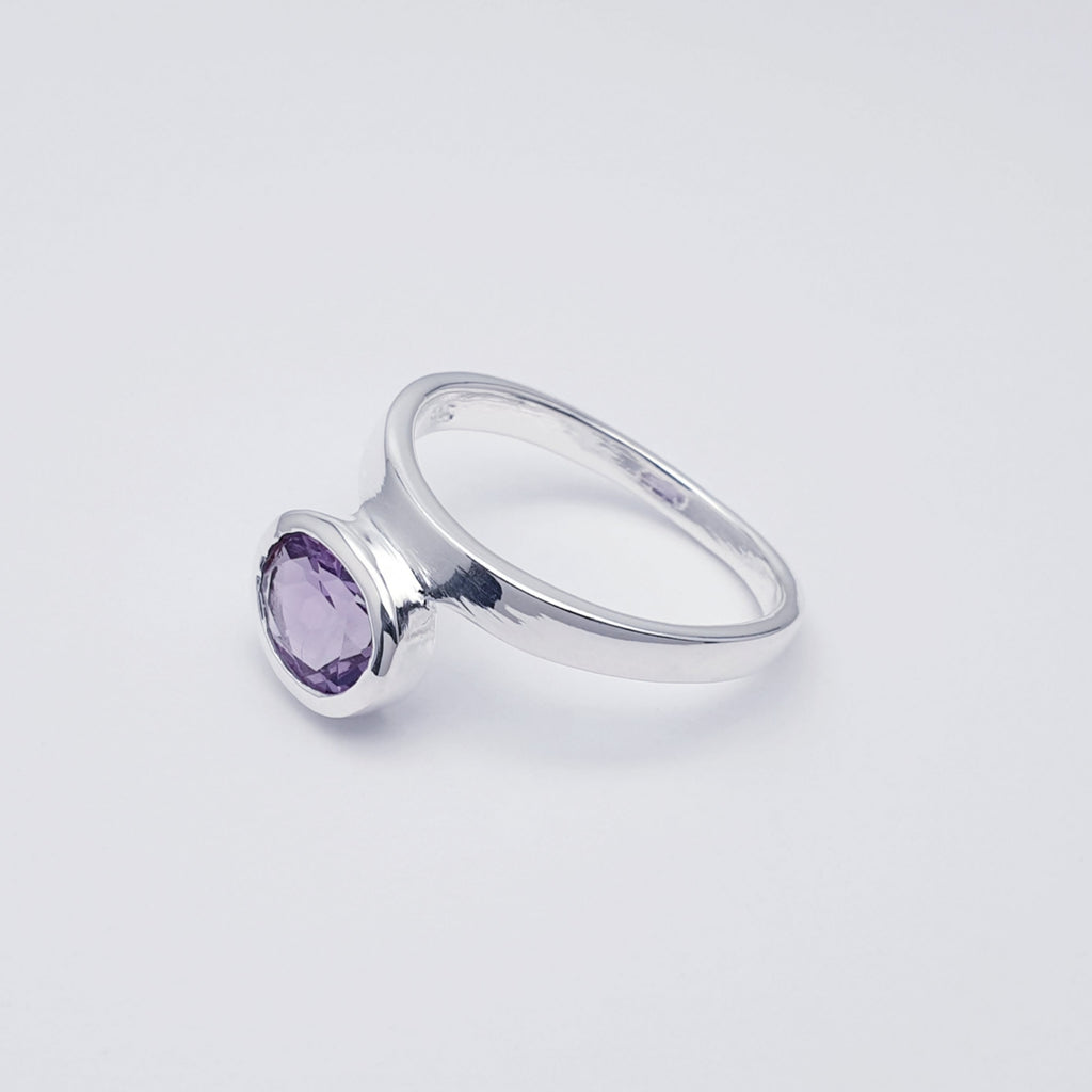 purple amethyst gemstone ring with sterling silver