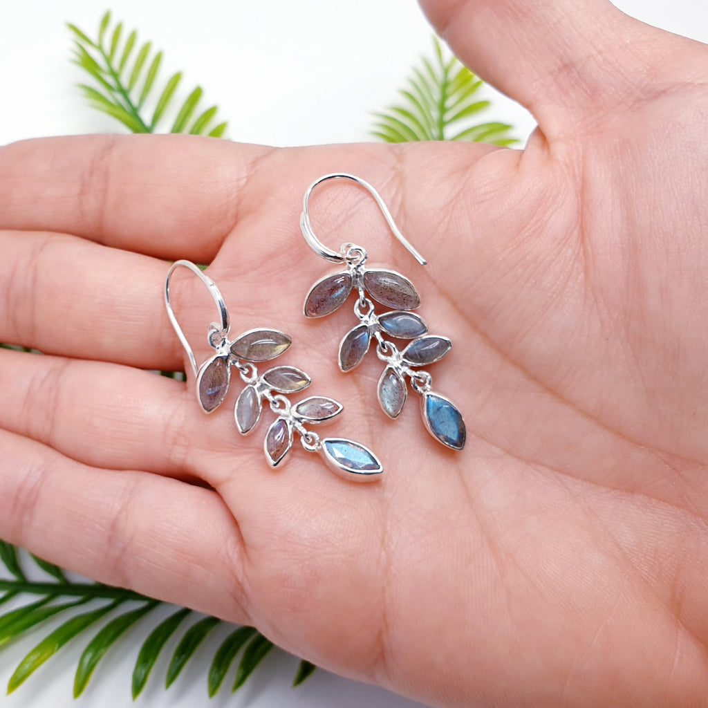 Labradorite Sterling Silver Fern Leaf Earrings