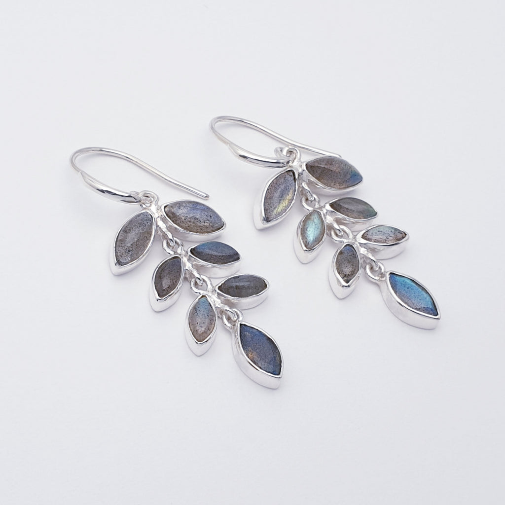 Labradorite Sterling Silver Fern Leaf Earrings