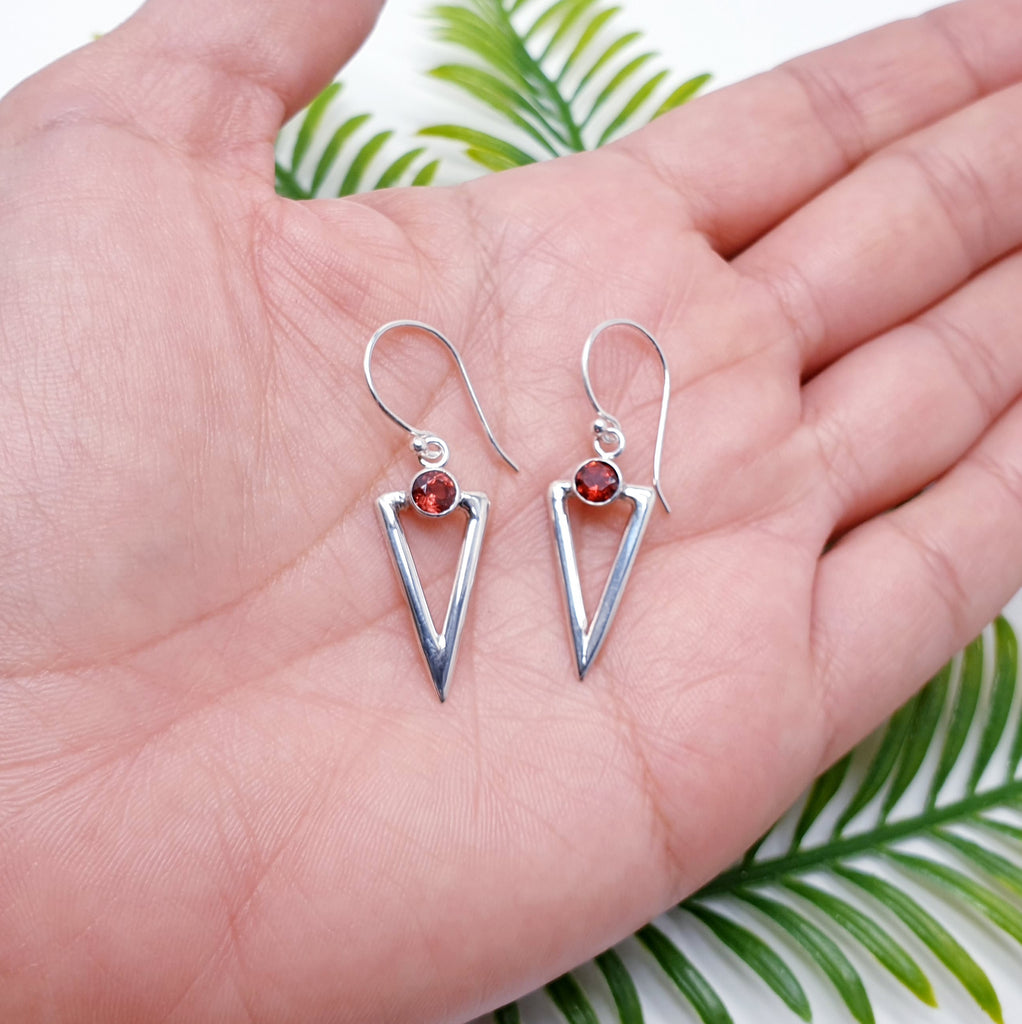 Garnet Sterling Silver Acute Triangle Earrings