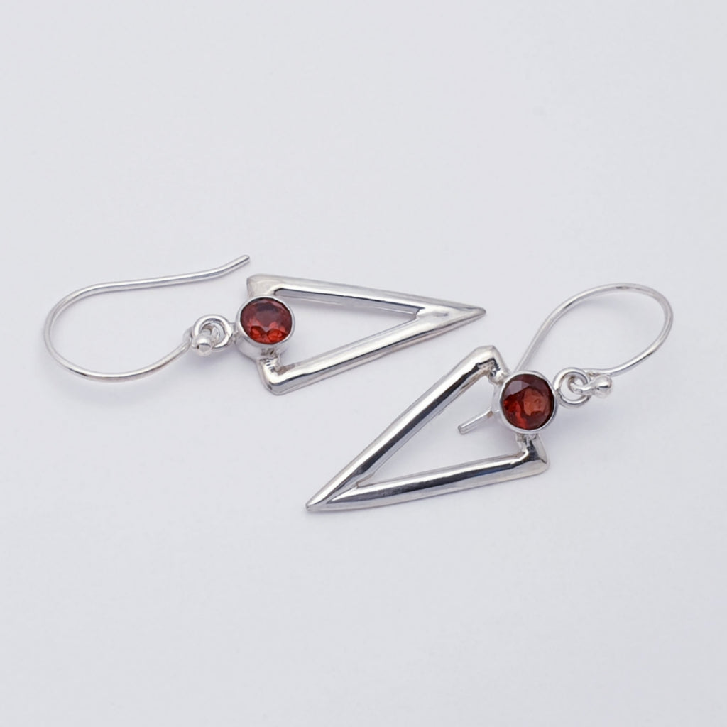 Garnet Sterling Silver Acute Triangle Earrings