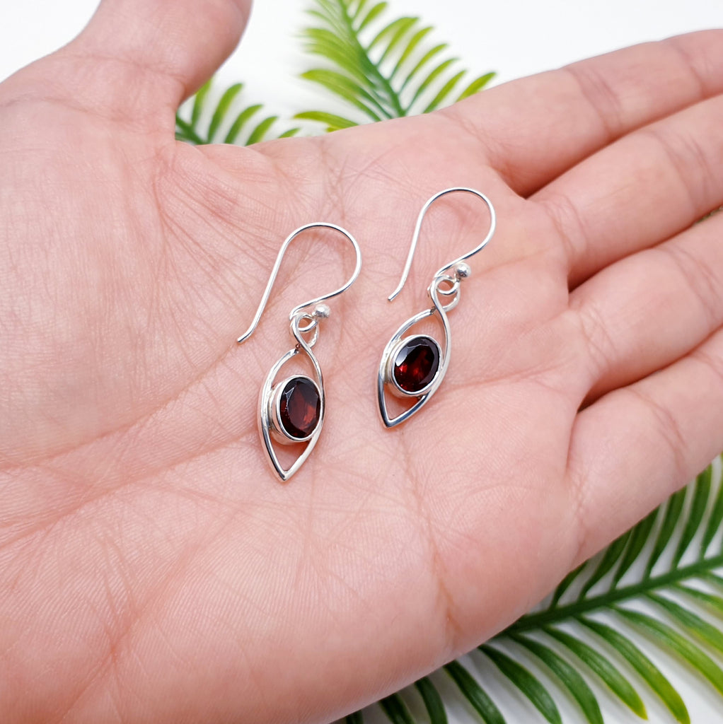 Garnet Sterling Silver Raindrop Earrings