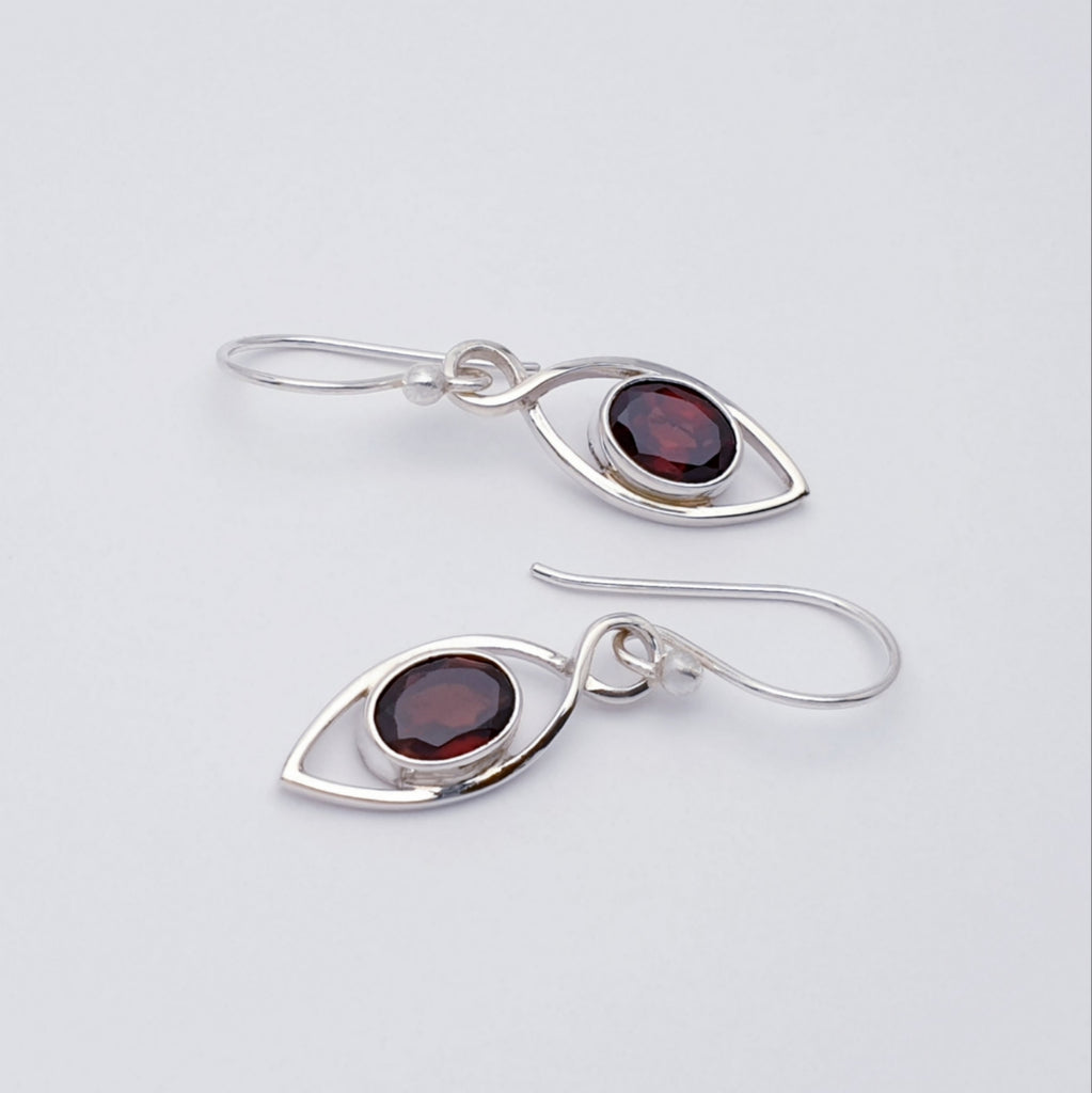 Garnet Sterling Silver Raindrop Earrings