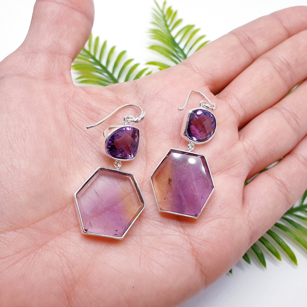 One-Off Amethyst and Ametrine Sterling Silver Geometric Earrings