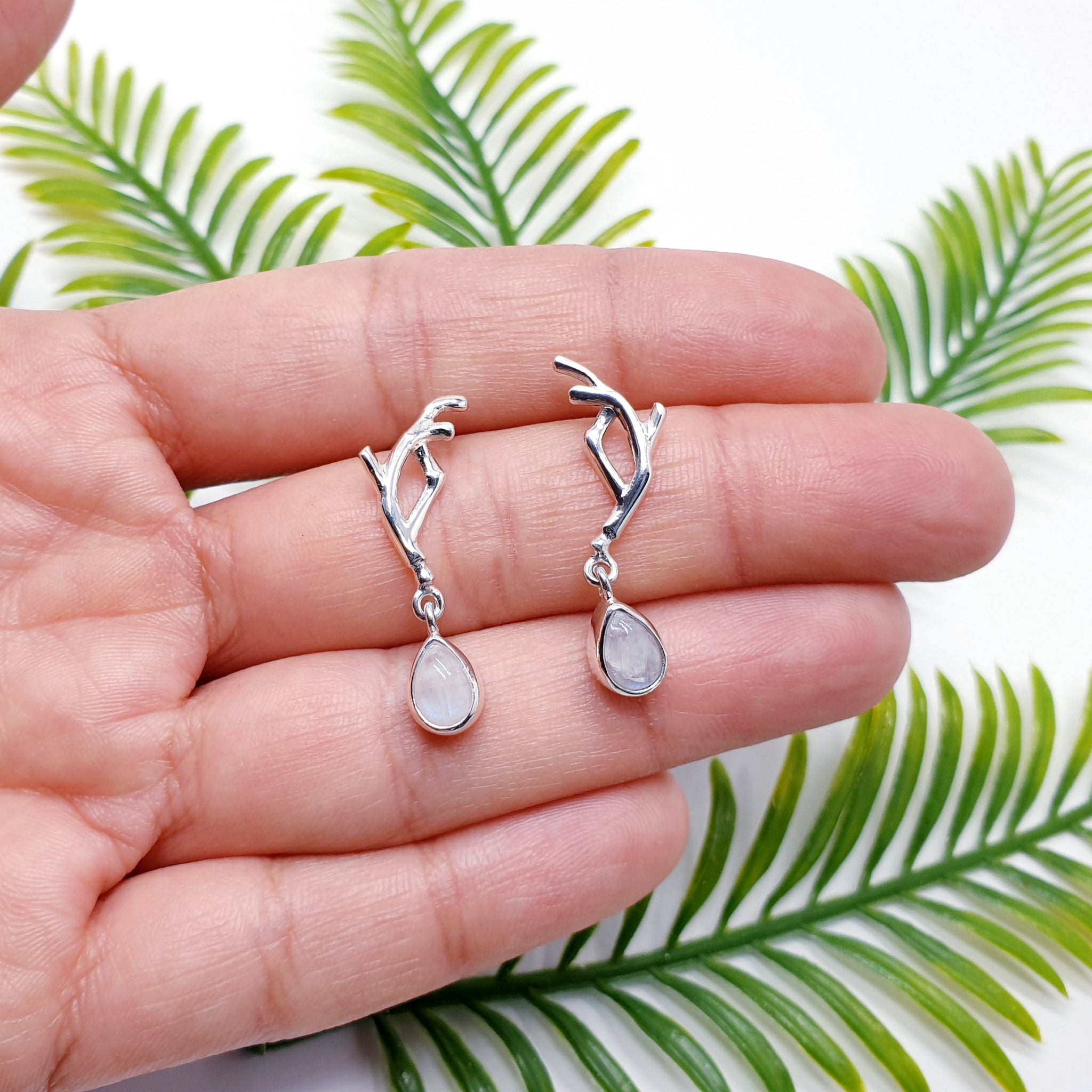 Silver stud drop earrings sales