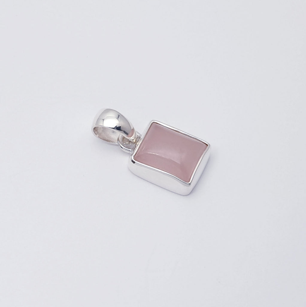 Rose Quartz Sterling Silver Rectangle Pendant