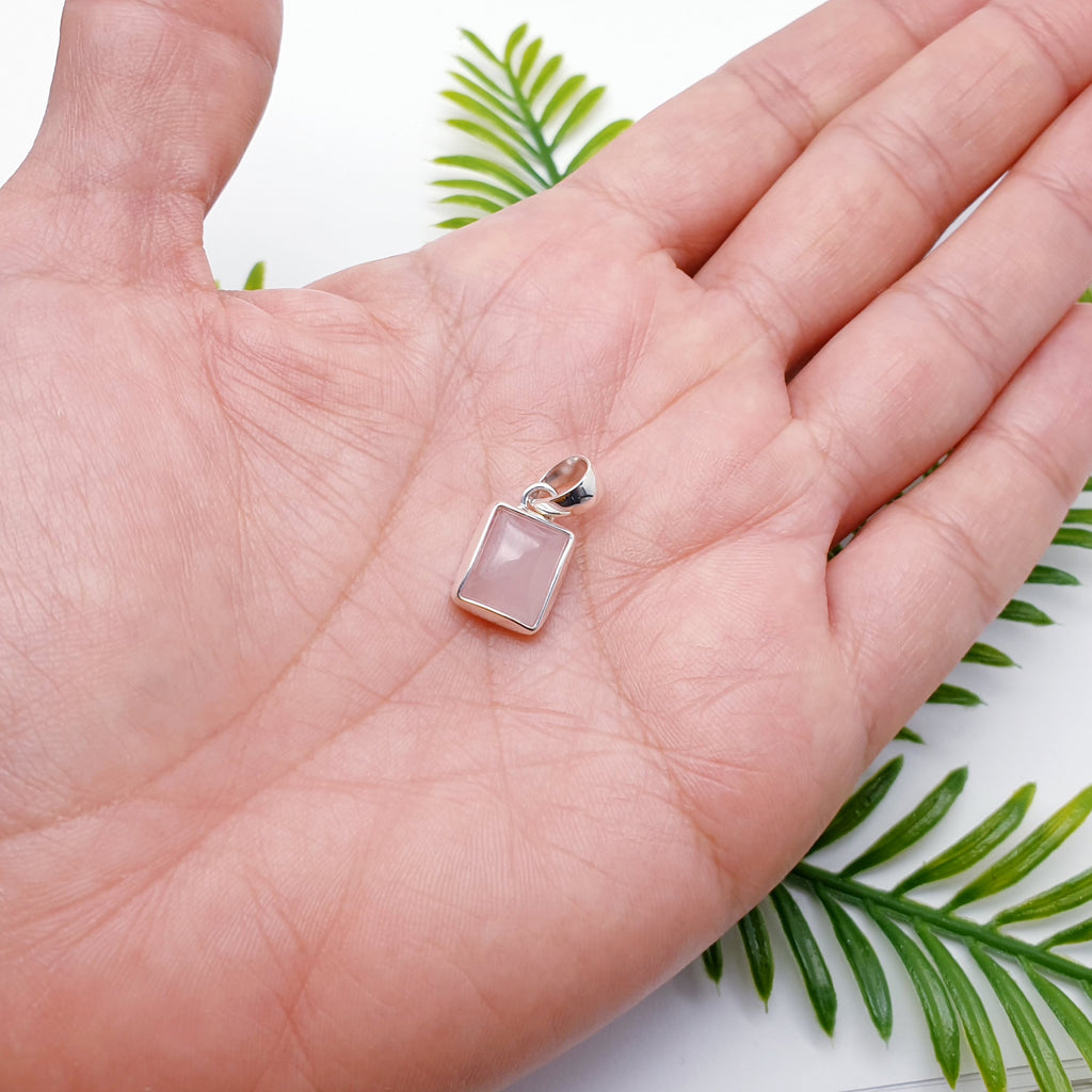 Rose Quartz Sterling Silver Rectangle Pendant