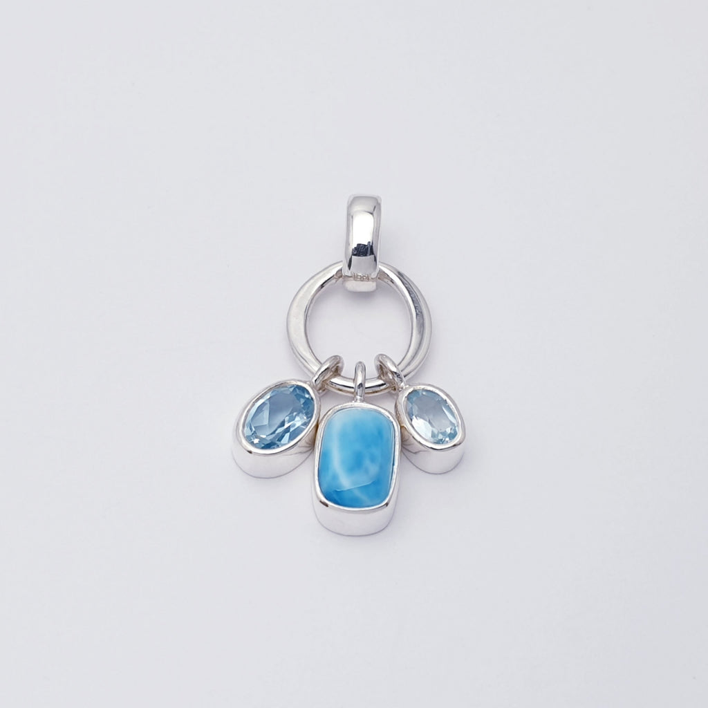 Larimar and Blue Topaz Sterling Silver Cluster Pendant