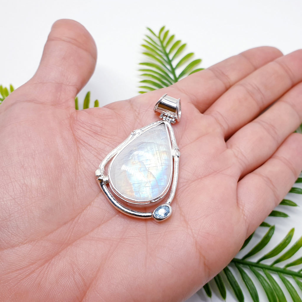 One-Off Moonstone and Blue Topaz Sterling Silver Aditi Pendant