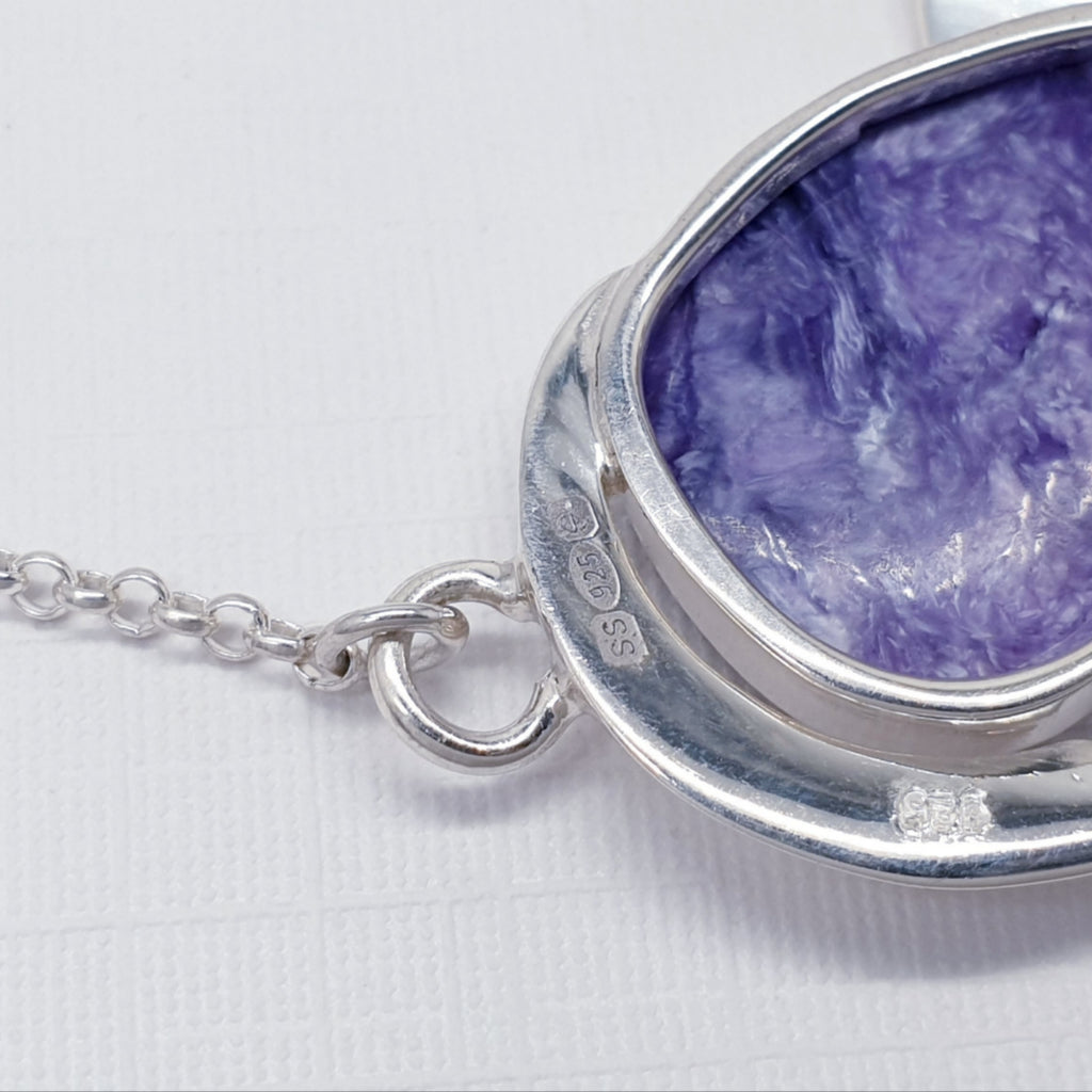 Charoite and Amethyst Sterling Silver Asymmetry Necklace 16"-18"