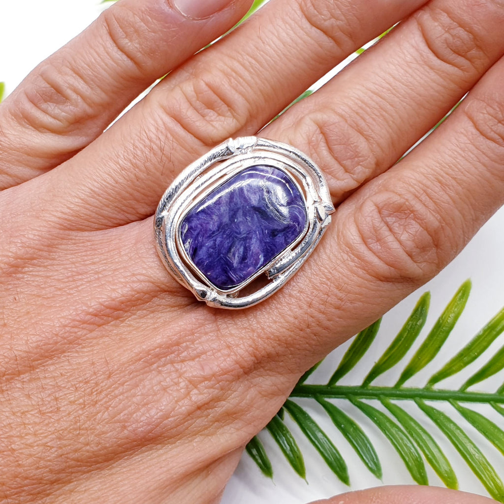 One-off Charoite Sterling Silver Aditi Ring - Size Q