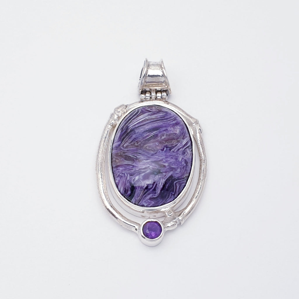 One-Off Charoite and Amethyst Sterling Silver Aditi Pendant