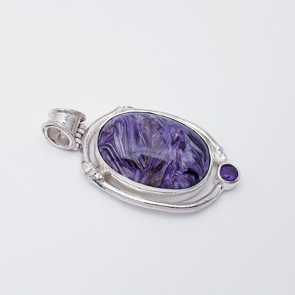 One-Off Charoite and Amethyst Sterling Silver Aditi Pendant