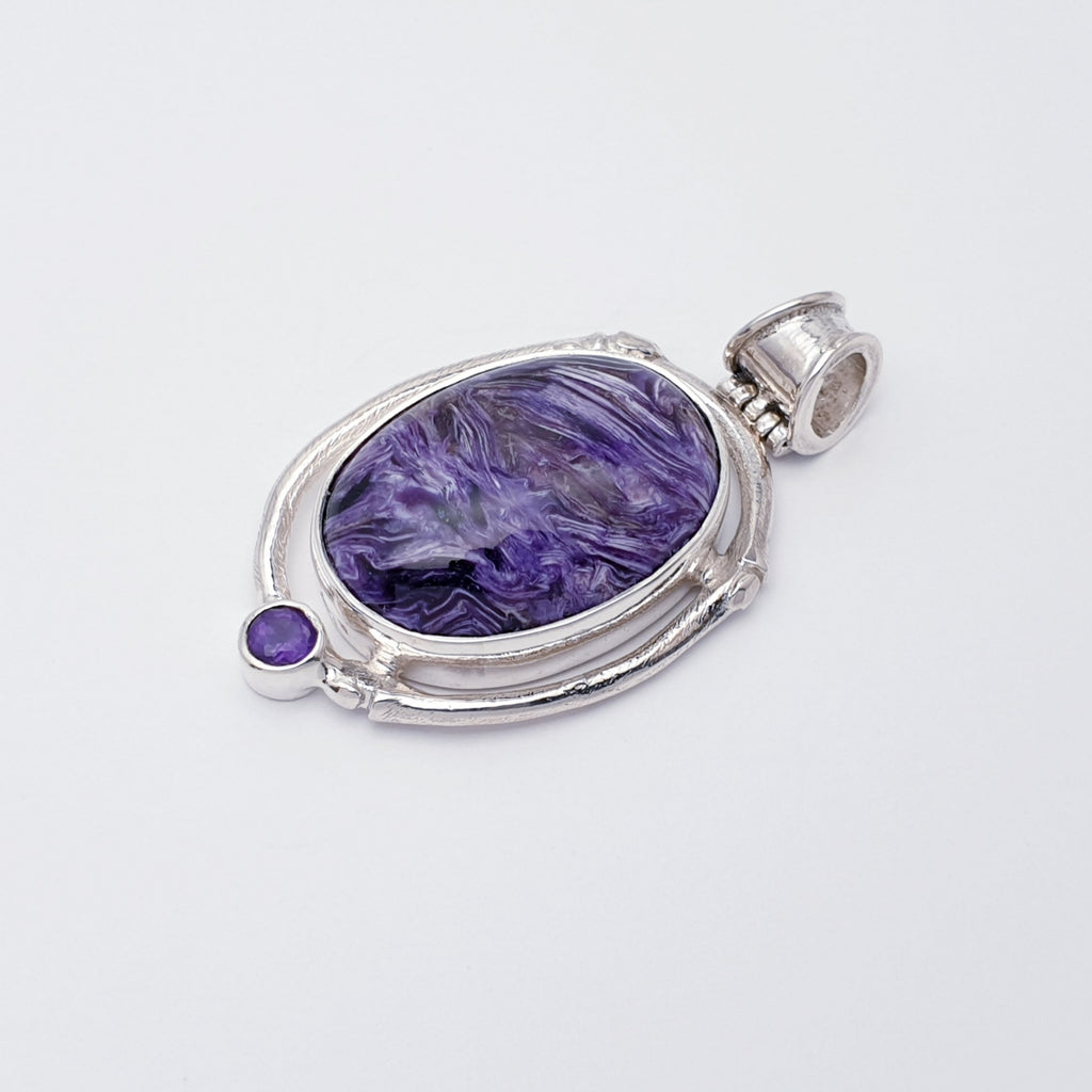 One-Off Charoite and Amethyst Sterling Silver Aditi Pendant