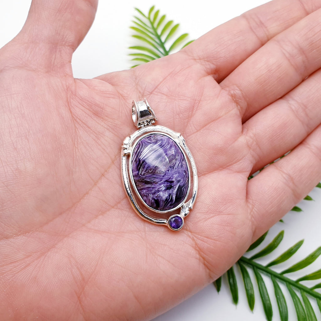 One-Off Charoite and Amethyst Sterling Silver Aditi Pendant