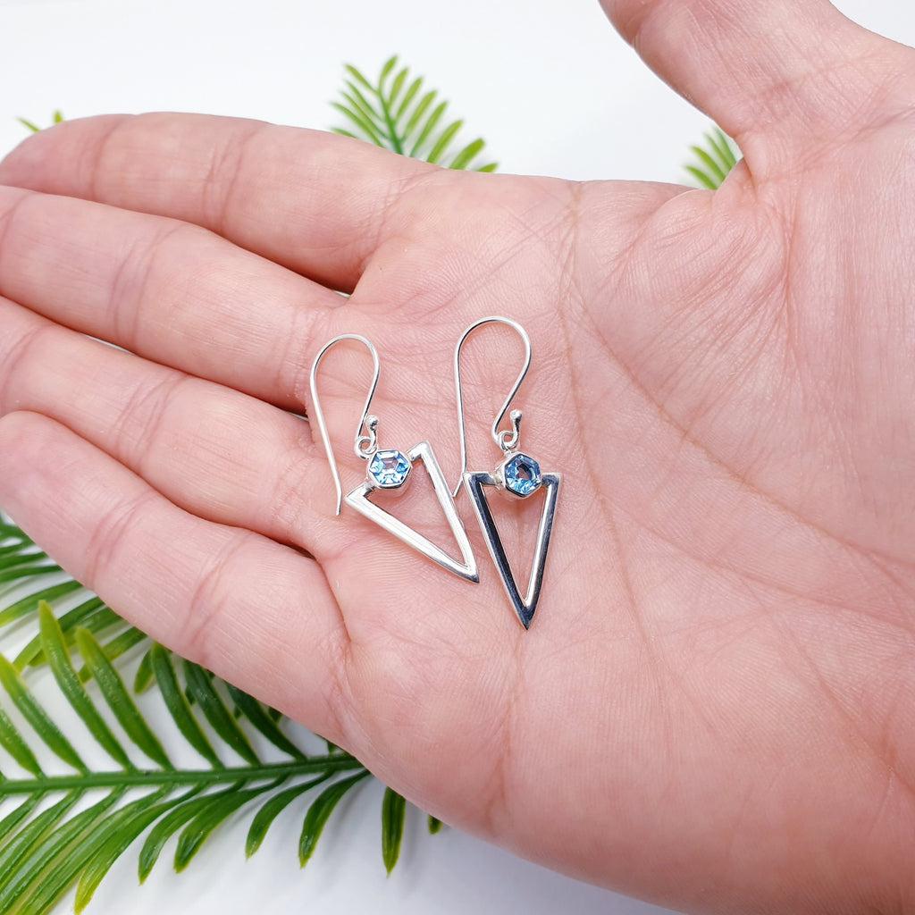 Blue Topaz Sterling Silver Acute Triangle Earrings