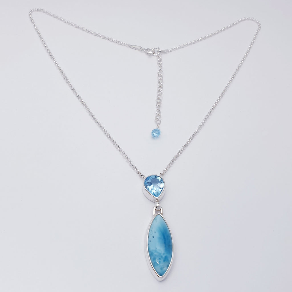 Larimar and Blue Topaz Sterling Silver Andromeda Necklace 14.5"-16.5"