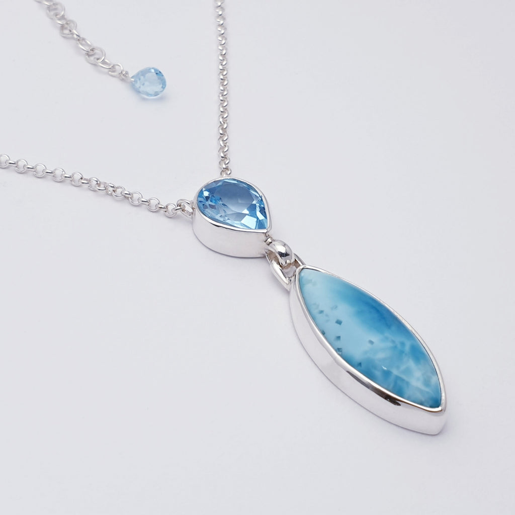 Larimar and Blue Topaz Sterling Silver Andromeda Necklace 14.5"-16.5"