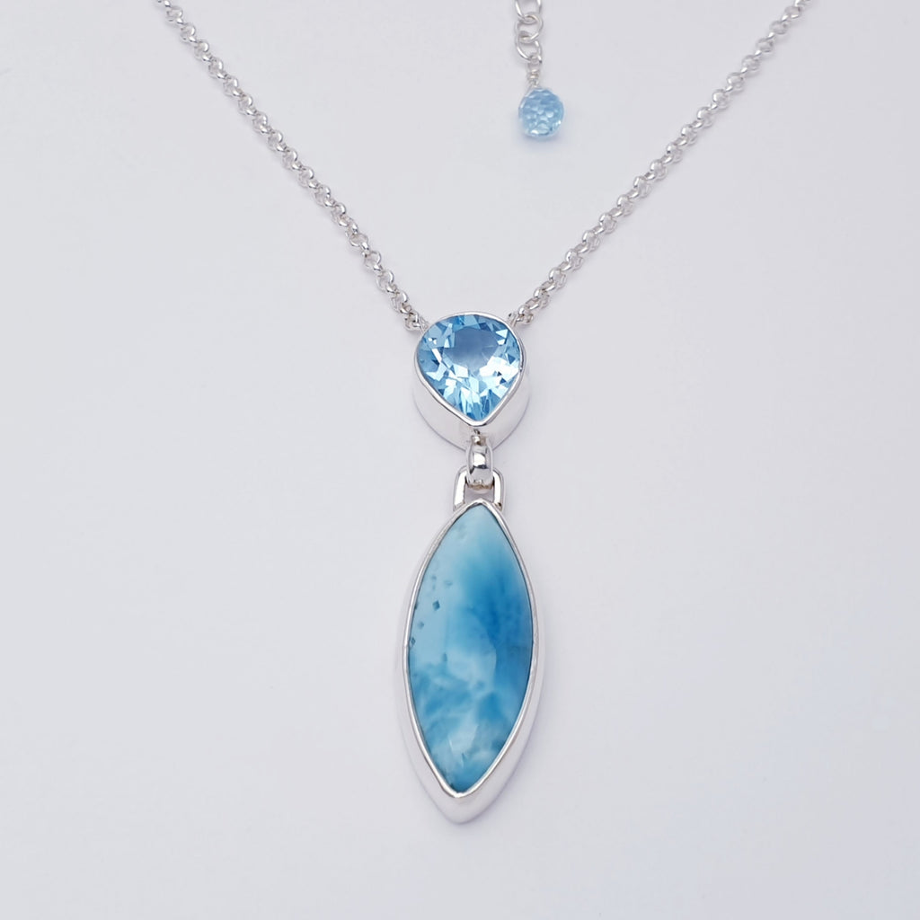 Larimar and Blue Topaz Sterling Silver Andromeda Necklace 14.5"-16.5"