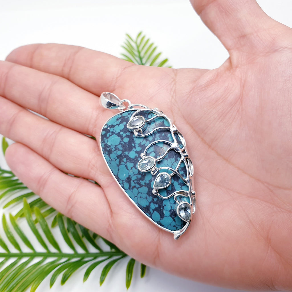 One-off Turquoise and Blue Topaz Sterling Silver Demeter Pendant