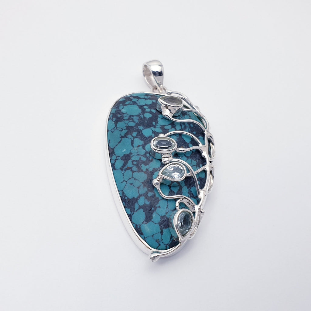 One-off Turquoise and Blue Topaz Sterling Silver Demeter Pendant