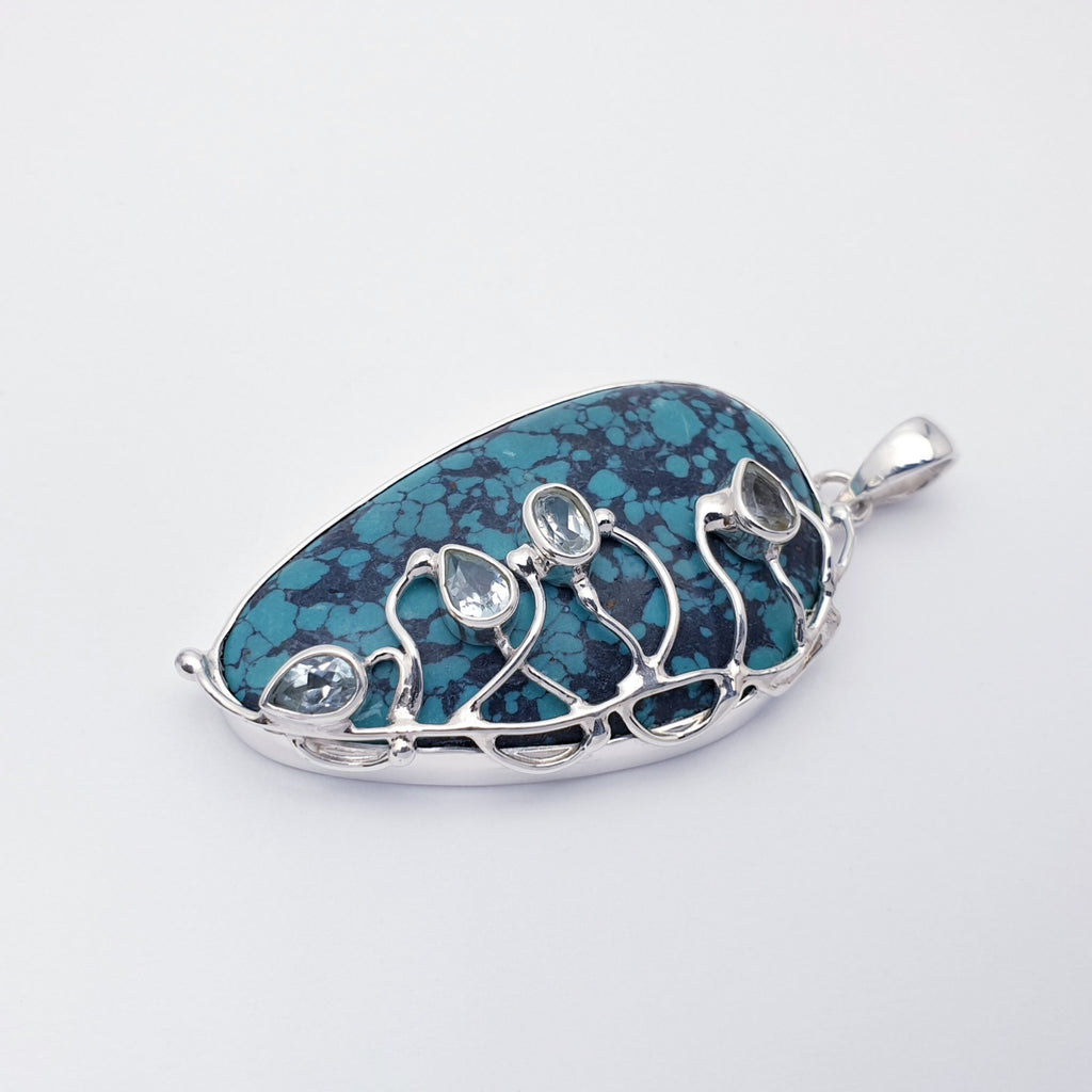 One-off Turquoise and Blue Topaz Sterling Silver Demeter Pendant